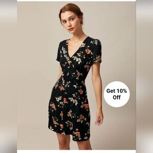 RIHOAS The Black V Neck Floral Button Up Mini Dress Size M